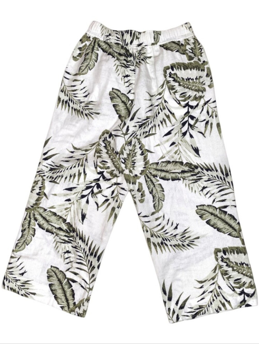 C&C CALIFORNIA Tropical Leaf Print Wide Leg Cropped 100% Linen Pants Size S NWOT